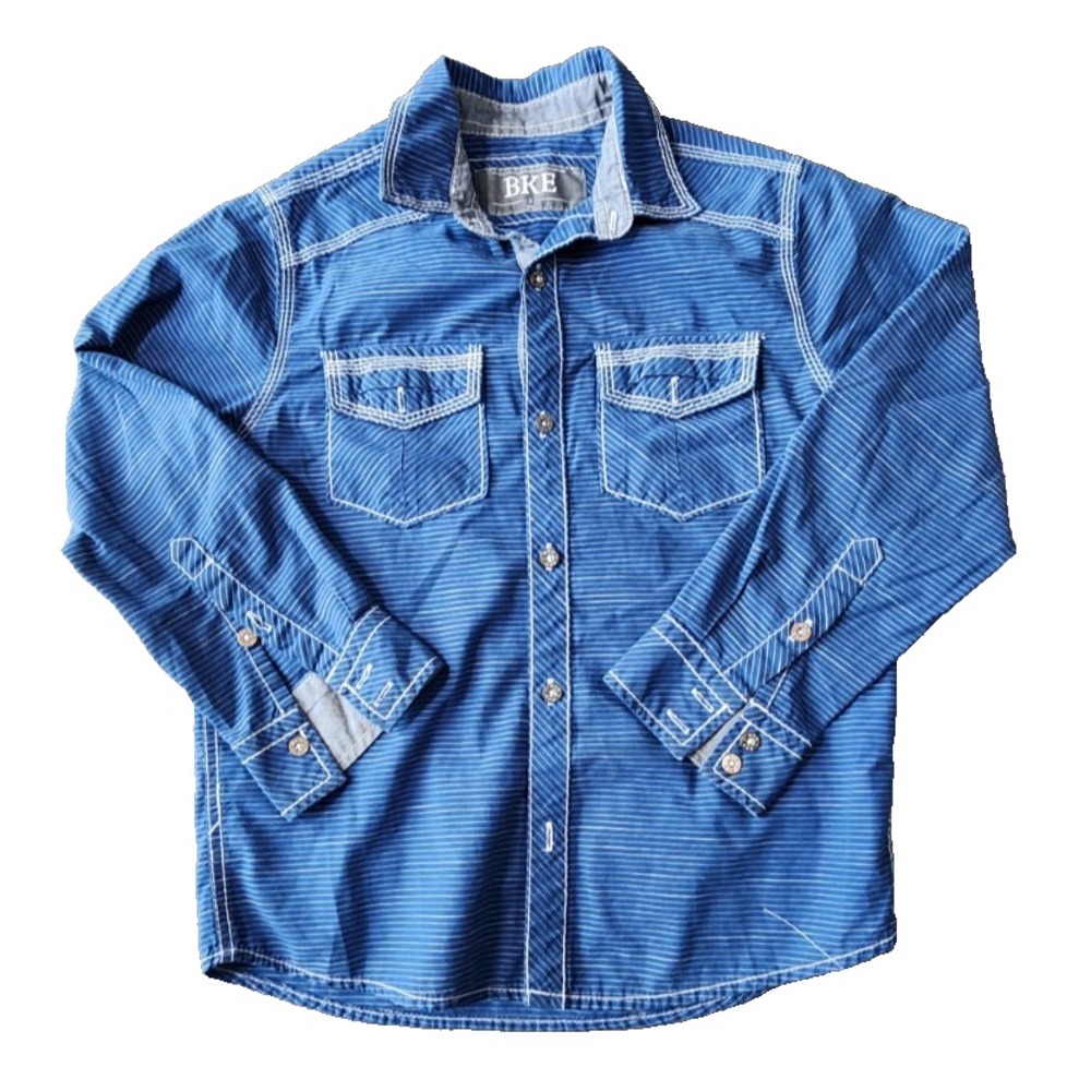BKE Button Up Striped Long‎ Sleeve Shirt Boys Size S